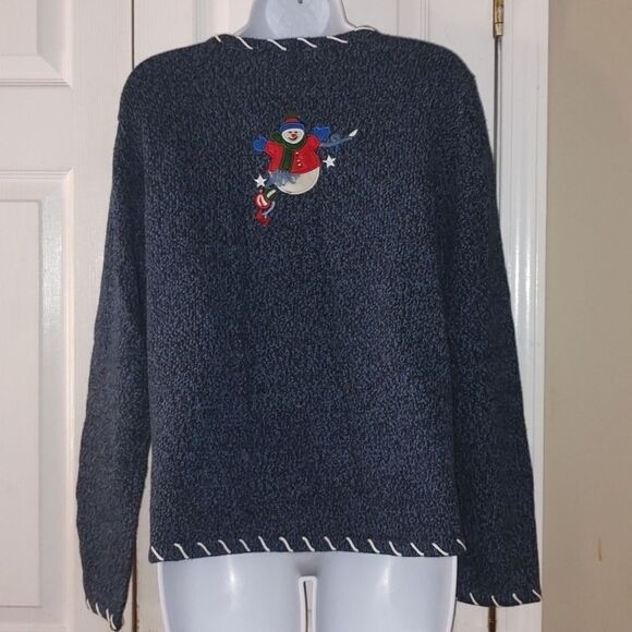 Cappagallo blue button down winter snowman holiday cardigan Sz M NWT - Picture 5 of 8